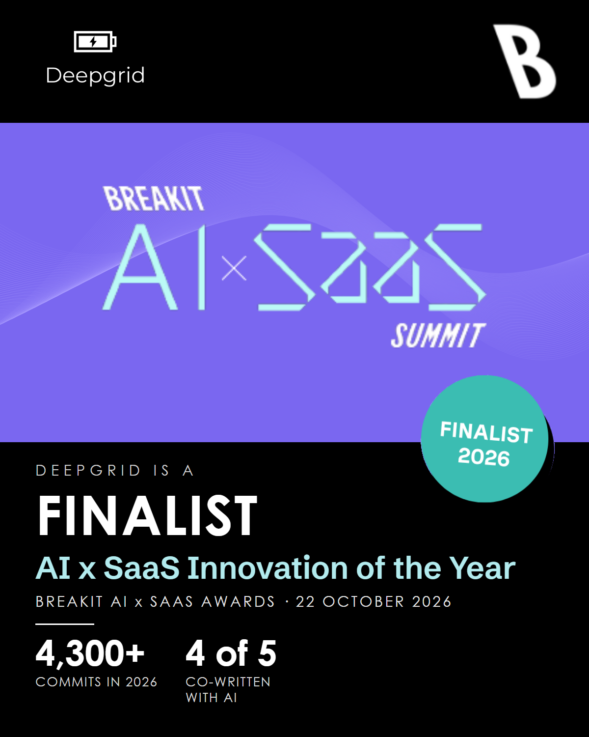 Deepgrid is a finalist in the Breakit AI x SaaS Awards 2026